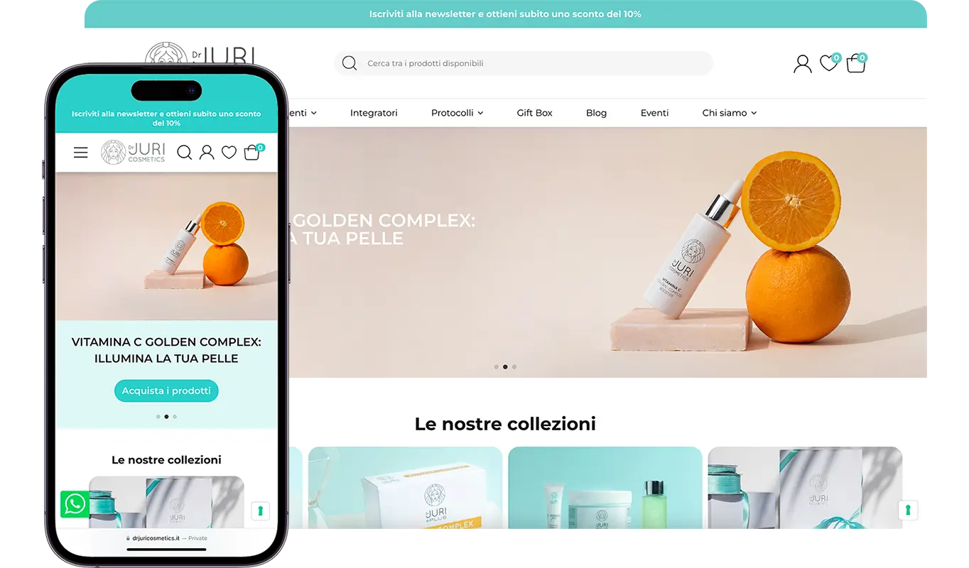 Schermate del progetto Dr. Juri Cosmetics